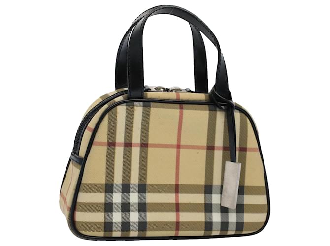 BURBERRY Nova Check Hand Bag PVC Leather Beige Auth 58512  ref.1118144