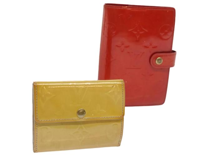 LOUIS VUITTON Vernis Coin Purse Day Planner Cover 2Set Red Beige LV Auth am5124 Patent leather  ref.1118152
