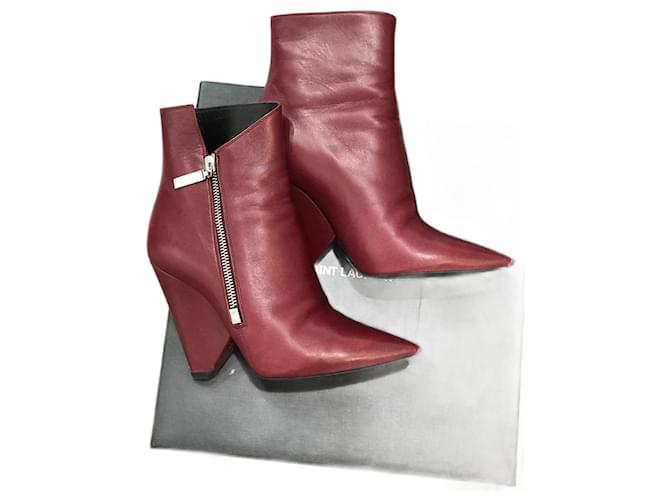 SAINT LAURENT  Ankle boots T.eu 36.5 leather Red  ref.1118192