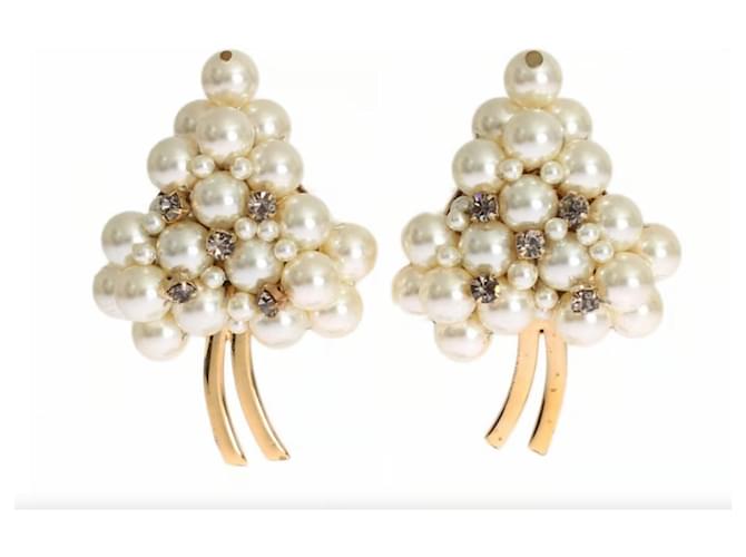 NEW DOLCE & GABBANA "Sicily" Earrings Gold Brass Floral White Pearl Large Clip On Sicily Golden Metal  ref.1118346