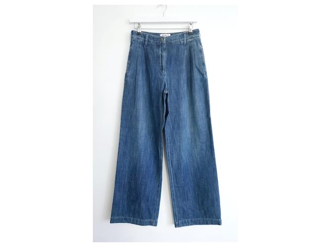 Chanel SS08 Jeans in denim chambray a gamba larga Blu Cotone  ref.1118409