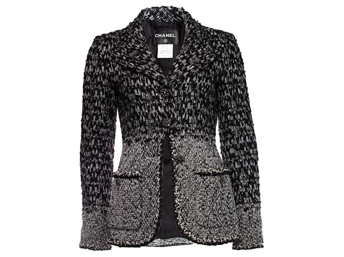 Chanel 2011 Runway Black Grey Wool Jacket FR 42 Gripoix buttons Silk  ref.1118426