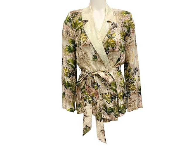 L'Agence Veste kimono portefeuille marron à imprimé jungle Viscose  ref.1118445