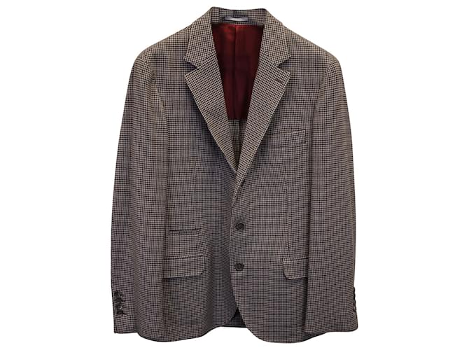 Brunello Cucinelli Houndstooth Blazer in Brown Cashmere Wool  ref.1118493