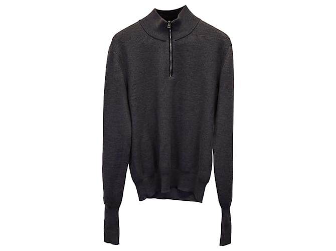 Suéter con cuello alto y cremallera de un cuarto de Tom Ford en lana gris  ref.1118555