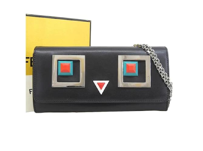 Fendi Leather Monster Continental Wallet With Chain 8M0365 Black  ref.1118633