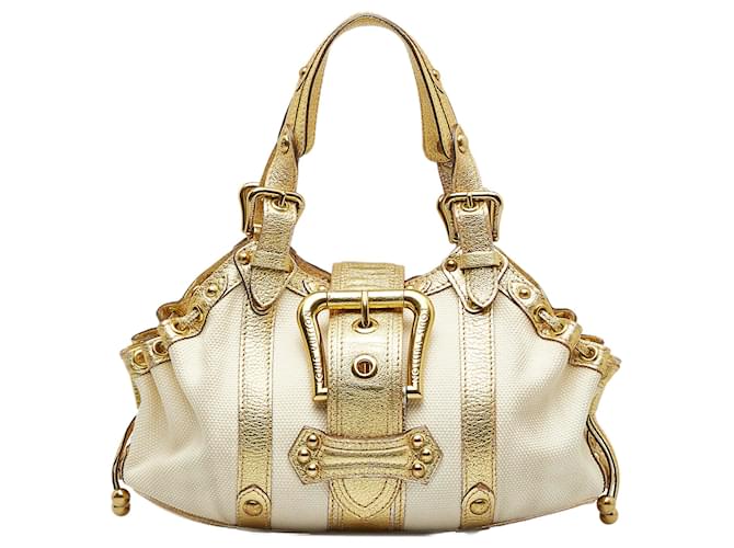 Louis Vuitton White Canvas Theda Treanonne GM Golden Leather Cloth Pony-style calfskin Cloth  ref.1118730