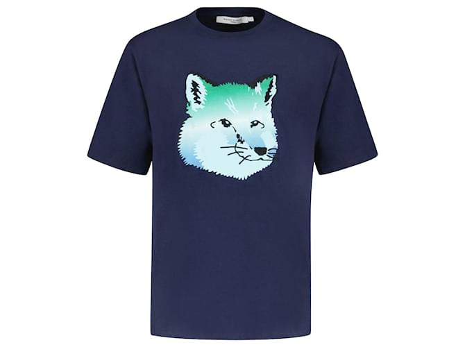 Autre Marque T-Shirt Vibrant Tête de Renard - Maison Kitsuné - Bleu - Coton Toile  ref.1118779