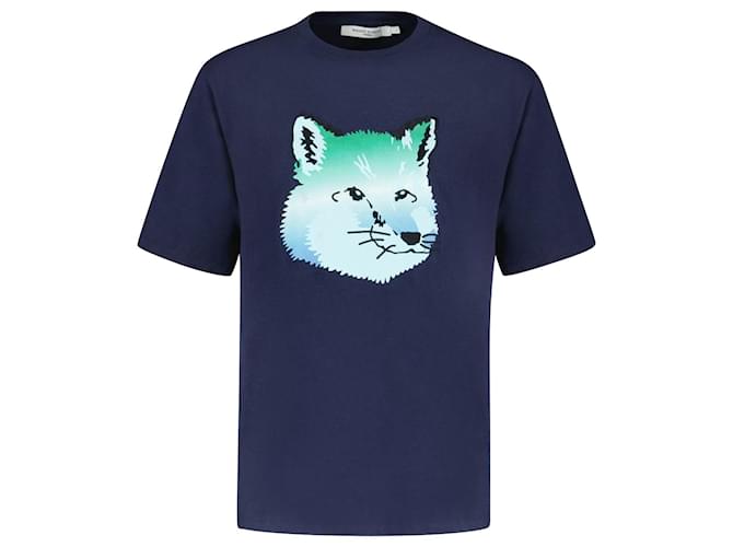 Autre Marque T-Shirt Vibrant Tête de Renard - Maison Kitsuné - Bleu - Coton Toile  ref.1118782