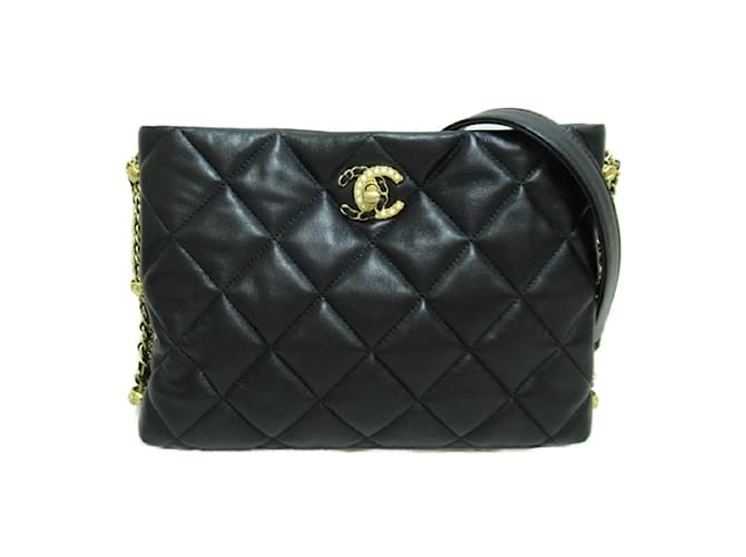 Chanel CC Quilted Leather Chain Crossbody Bag Black  ref.1118807