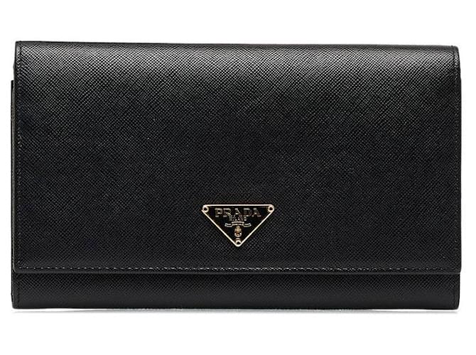 Prada Saffiano Flap Continental Wallet  1M0608 Black Leather  ref.1118883