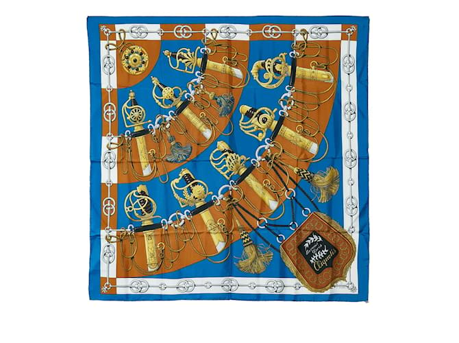 Hermès carré 90 Sciarpa di seta con spade Cliquetis Blu Tela  ref.1118889
