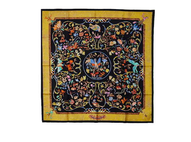 Cachecol de seda Hermès 89cm x 89cm PEDRAS DO ORIENTE E DO OCIDENTE em muito bom estado Preto Lona  ref.1118913