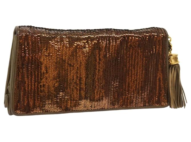 CHANEL Sequin Clutch Bag Leather Bronze CC Auth bs9383  ref.1119169