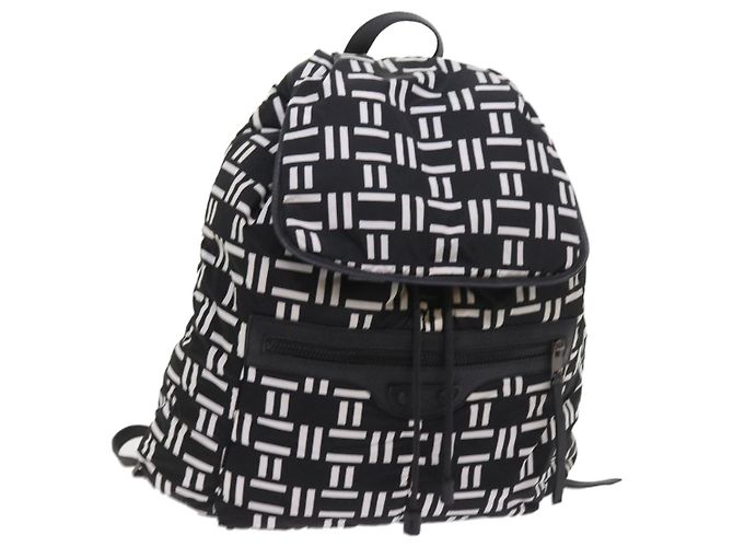 BALENCIAGA Reiserucksack Nylon Schwarz Weiß 340139 Auth bin5199