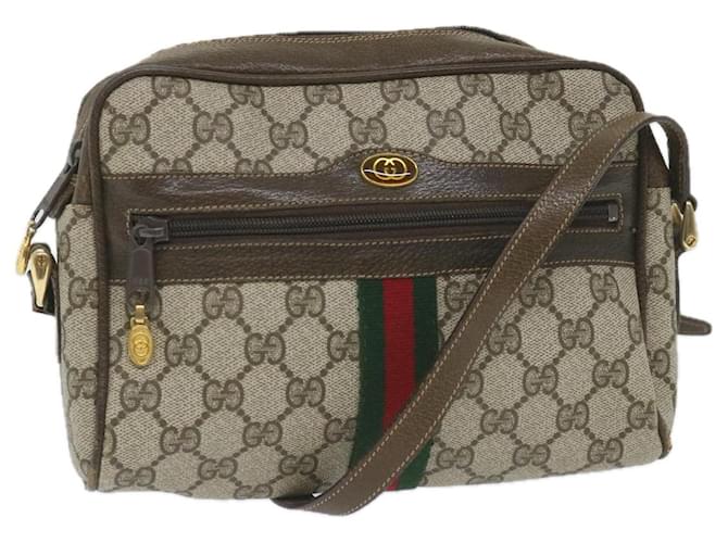 GUCCI GG Canvas Web Sherry Line Shoulder Bag PVC Leather Beige Green Auth 57363 Red  ref.1119199