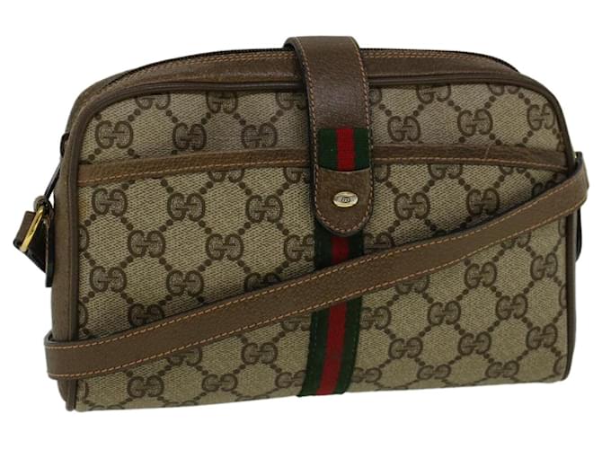 GUCCI GG Canvas Web Sherry Line Shoulder Bag PVC Leather Beige Green Auth 57313 Red  ref.1119206
