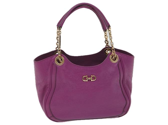 Salvatore Ferragamo Gancini Chain Tote Bag Leather Purple Auth 58628  ref.1119245