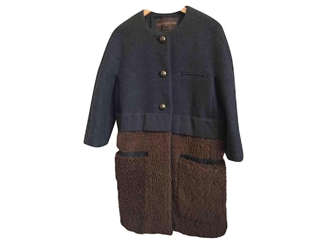 Louis Vuitton Manteaux, Vêtements d'extérieur Cachemire Laine Marron Gris anthracite  ref.1119259