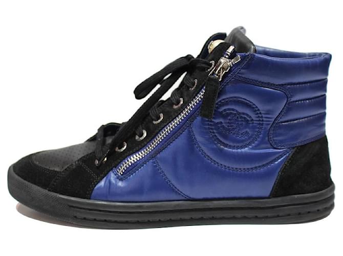 Chanel Sneakers Black Blue Leather  ref.1119281