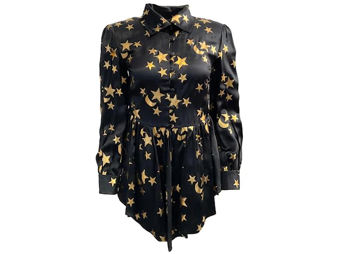 Gucci-Bluse aus schwarzer Seide mit hellen Sternen  ref.1119290