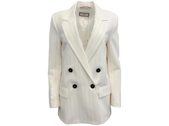Peserico Cream / Silver Striped Double Breasted Blazer Wool  ref.1119296
