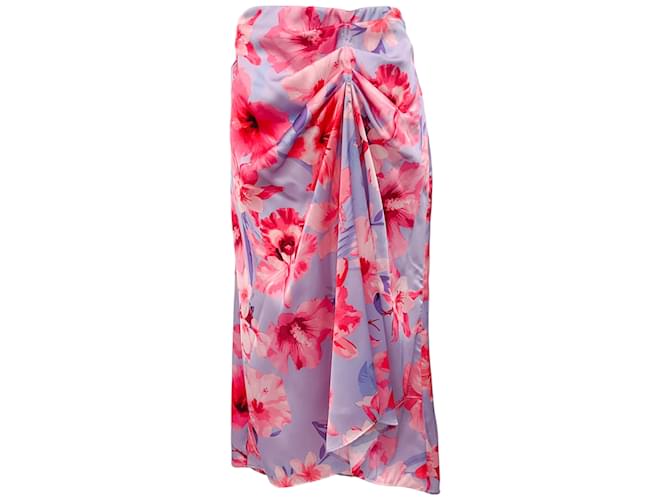 Pinko Pink / Lilafarbener Midirock mit mehreren Blumenmustern Polyester  ref.1119302