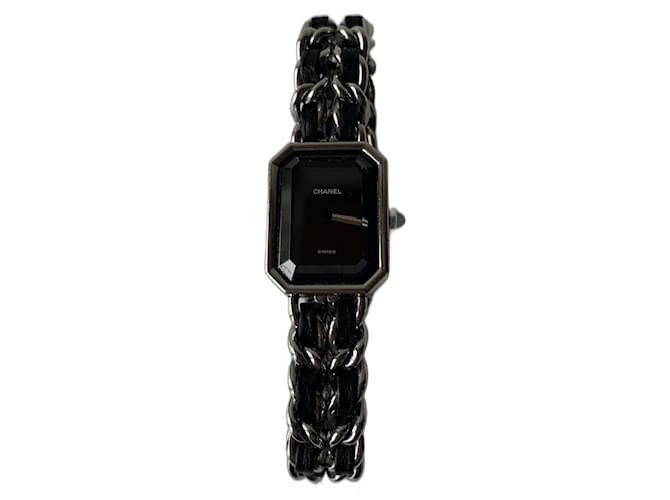 Première Chanel Feine Uhren Schwarz Silber Hardware Leder Stahl  ref.1119313