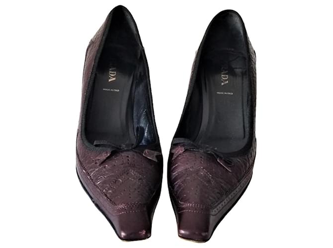 chaussures Prada Cuir Bois Bordeaux  ref.1119314