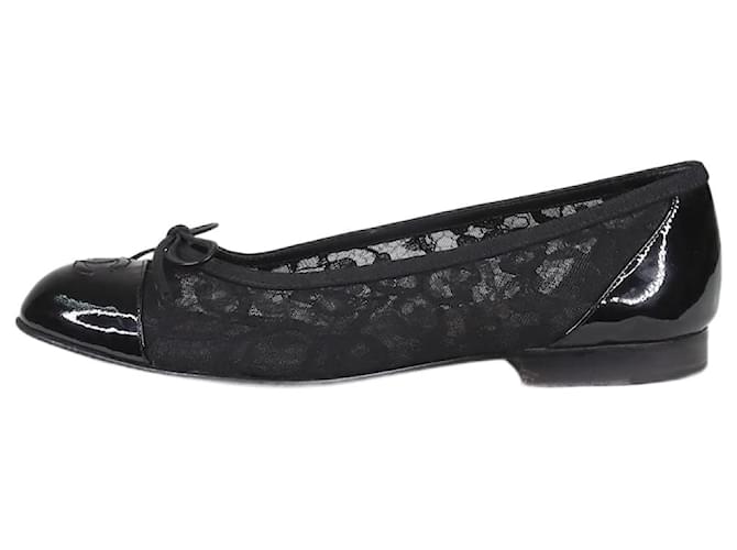 Chanel Black lace ballet flats - size EU 37 Leather  ref.1119340