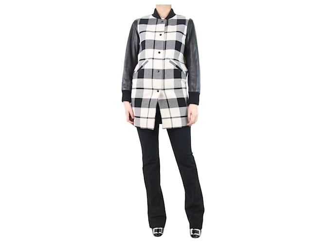 Sandro Cream and black checkered wool-blend coat - size UK 8  ref.1119353