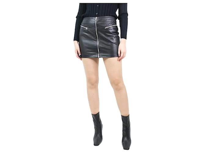 The Kooples Minifalda de piel negra con cremallera - talla M Negro Cuero  ref.1119470