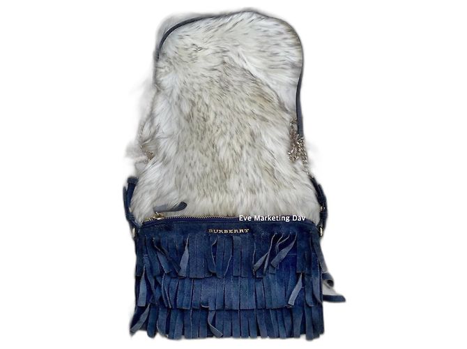 Borsa a tracolla Burberry Peyton blu in suede e pelle