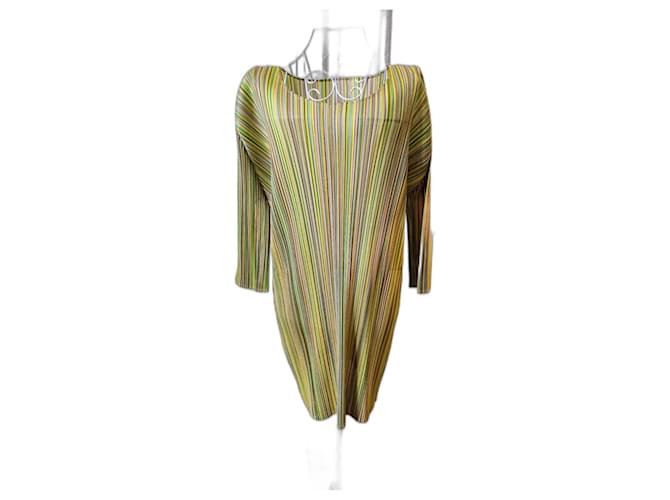 Robe manches longues Pleats Please Polyester Multicolore Vert  ref.1119484