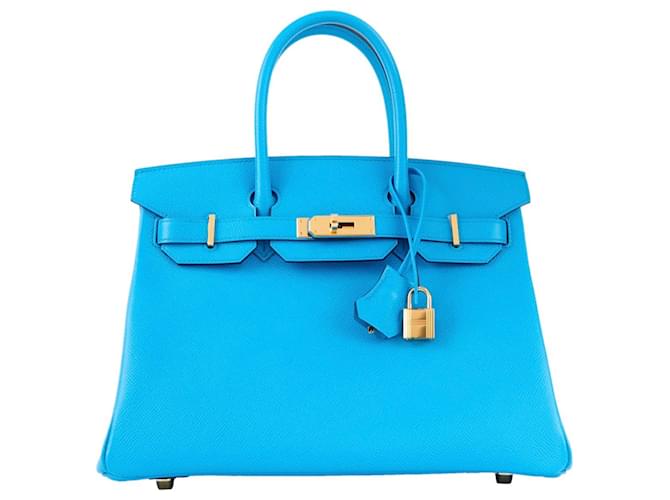 Birkin Hermès Bolsas Azul Couro  ref.1119492