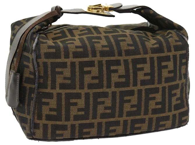 FENDI Zucca Canvas Vanity Cosmetic Pouch Black Brown Auth 57793  ref.1119568