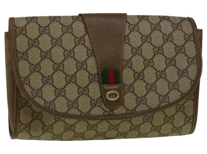 GUCCI GG Canvas Web Sherry Line Clutch Bag PVC Leather Beige Green Auth 58276 Red  ref.1119595