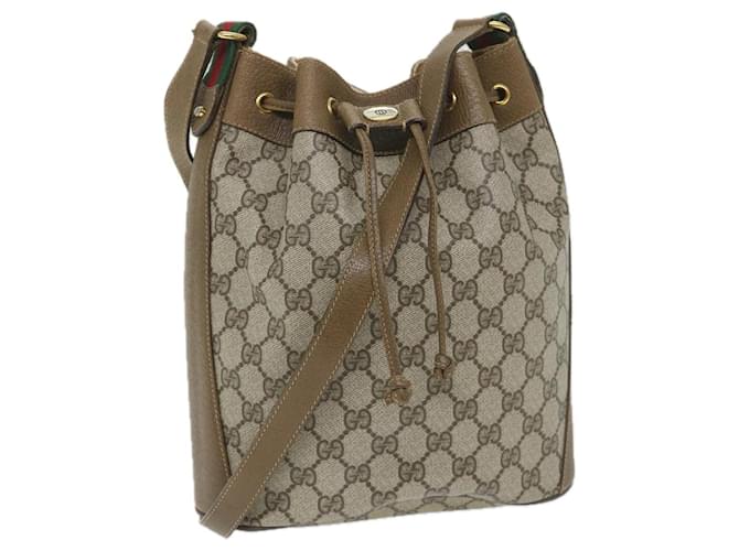 GUCCI GG Canvas Web Sherry Line Shoulder Bag PVC Leather Beige Green Auth 57304 Red  ref.1119608