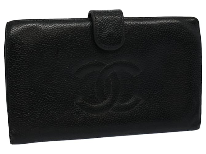 CHANEL Portefeuille Caviar Skin Noir CC Auth bs9539  ref.1119626