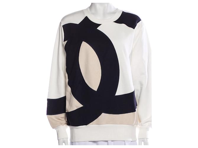 Chanel 18P CC Logo Sweater FR 46 Black White Beige Cotton  ref.1119657