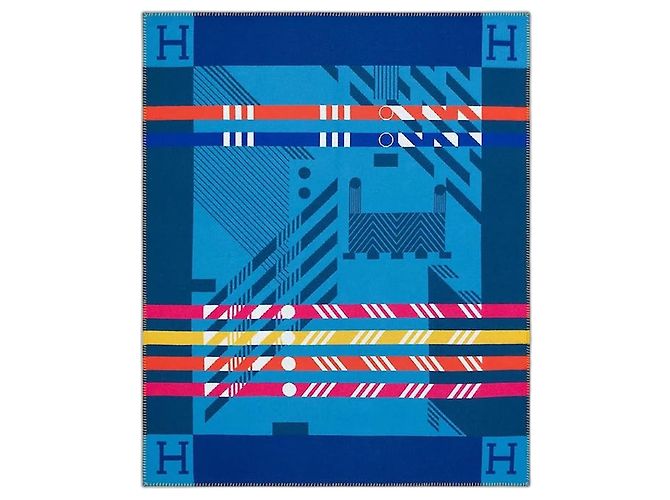 Hermès Avalon Jump'H Decke Weiß Blau Orange Gelb Fuschia