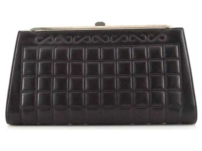 Chanel Black Quilted Lambskin Chocolate Bar Frame Clutch Silver hardware Leather  ref.1119671