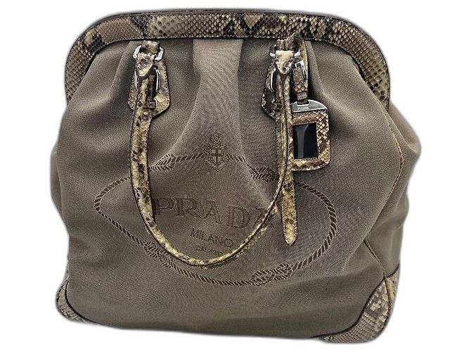 Prada Handtasche aus beige Canvas und Python 