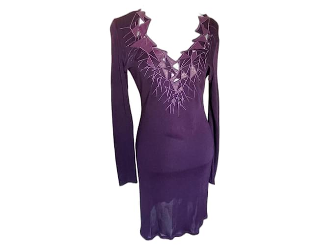 Thierry Mugler Dresses Purple Leather Viscose  ref.1119740