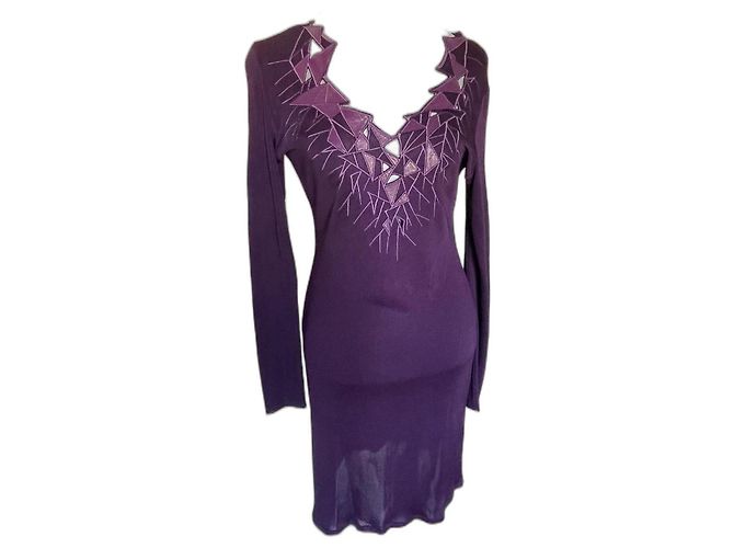 Thierry Mugler Leather and Viscose Dress Purple