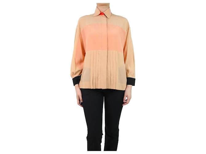 Fendi Beige colour-block pleated blouse - size UK 4 Silk  ref.1119764