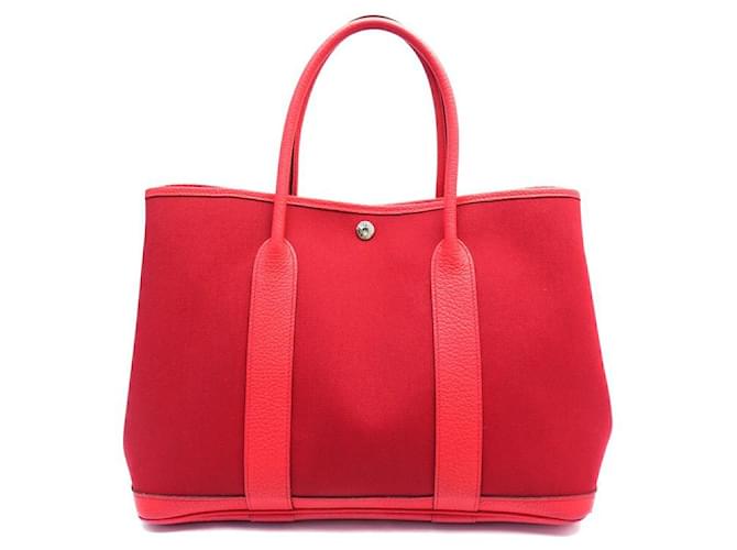 Hermès HERMES GARDEN PARTY HANDBAG 36 CANVAS AND RED LEATHER CANVAS & LEATHER BAG  ref.1120175