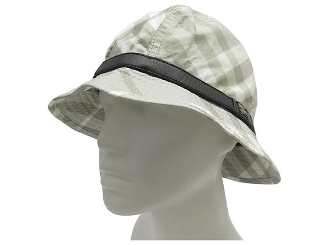 CHAPEAU BOB BURBERRY TARTAN ET SANGLE EN CUIR COTON GRIS GREY BUCKET HAT  ref.1120180