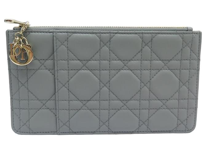 NEW CHRISTIAN DIORZIPPE CARD HOLDER GRAY CANNAGE LEATHER WALLET CARD HOLDER Grey  ref.1120190