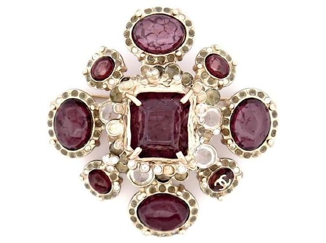 Other jewelry CHANEL BROOCH CROSS AND VIOLET GLASS PASTE STONES GOLD CROSS BROOCH Purple Metal  ref.1120201